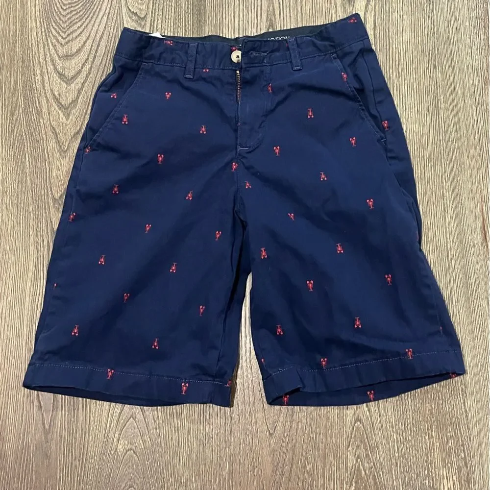 Crown & Ivy Boys Youth Motion Flex Printed Shorts Flat Front Stretch Navy 16R